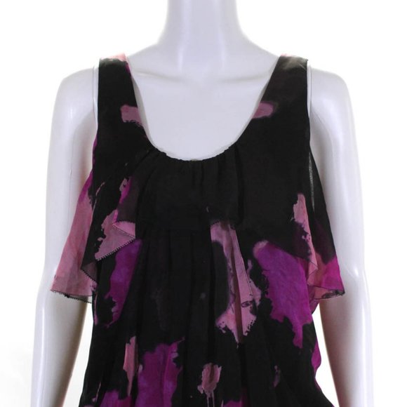 Diane Von Furstenberg Sleeveless Scoop Neck Ruffled Blk Pink Sz 10 #106 - Picture 1 of 11